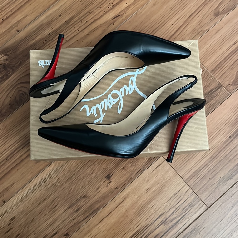 Christian Louboutin Black Pointed Slingback Pumps - Picture 4 of 7